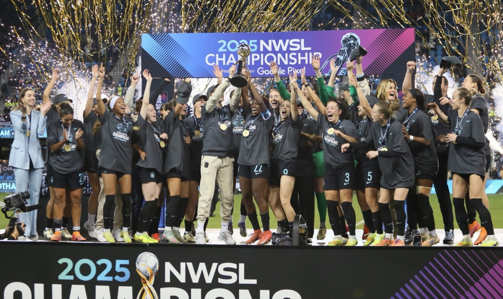 Gotham FC players celebrate the 2025 NWSL championship